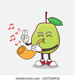Guava Fruit cartoon mascot character playing music with trumpet