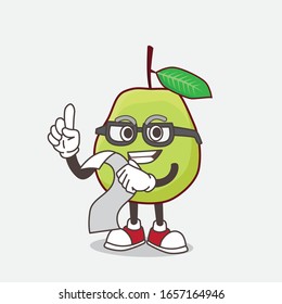 Guava Fruit cartoon mascot character holding a menu