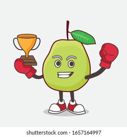 Guava Fruit cartoon mascot character as Boxing winner of arcade game machine