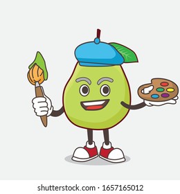 Guava Fruit cartoon mascot character painter style with art brush