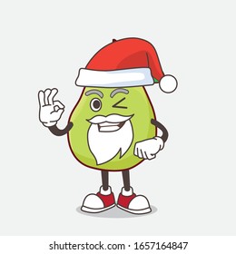 Guava Fruit cartoon santa mascot character with ok finger