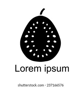 Guava fruit closeup hand drawn icon isolated on white background, black silhouette, art logo design