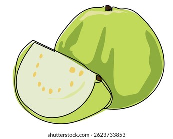 Guava fruit in a continuous line drawing on a white background.