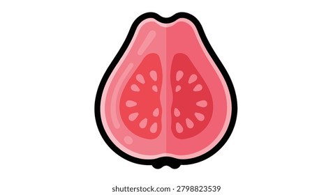 Guava fruit cut in half showing pink flesh and seeds