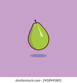 Guava Fruit Cute Vector Illustration, Cartoon Icon On Purple Background