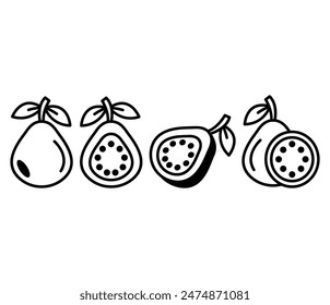 guayaba iconos de fruta diseño de Vector color blanco negro línea simple ilustración Conjuntos de colección