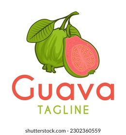 guava fruit logo design, with fresh guava fruit icon. Perfect for fruit labels, juice drink icons or drink product stickers