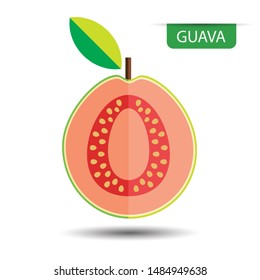 Guava, fruit on white background. Flat design style. vector illustration.
