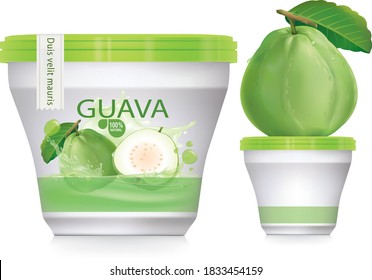 Guava fruit  package design with Guava fruit  splash . Packaging design template .Guava fruit  cup design. illustration