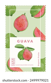Guava fruit packaging design templates, watercolour style vector illustration.