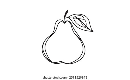 Guava fruit simple color vector illustration. One continuous line art drawing with lettering organic guava fruit.