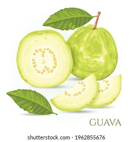 Guava is a green fruit with a sweet and crispy taste