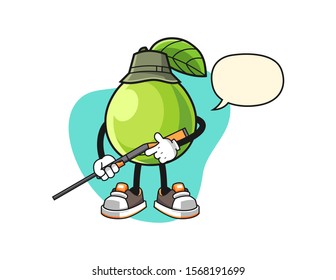 Guava hunter with speech bubble cartoon. Mascot Character vector.