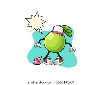 Guava with ice cream fall with speech bubble cartoon. Mascot Character vector.