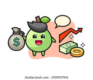 Guava illustration cartoon holding money sack