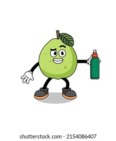 guava illustration cartoon holding mosquito repellent , character design
