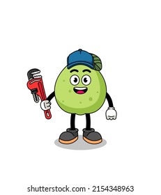 guava illustration cartoon as a plumber , character design