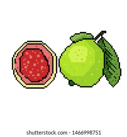 Guava Illustration Pixel Art Style. Fruit Pixel Art Style. Eps 10