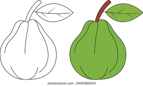 Guava Isolated Vector Illustration Coloring Page Hand Drawn for Kids 