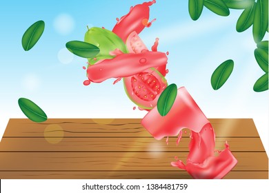 Guava Juice Splash Forming A Glass With Nature Background