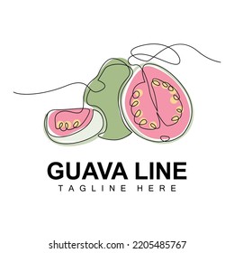 Guava Logo Design, Vector With Line Style, Fresh Fruit Market Illustration, Vitamin Plant