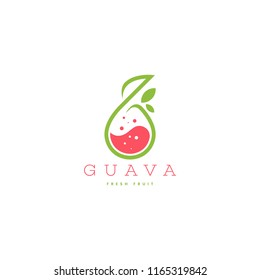 Guava logo vector. Fresh fruit logo. Fresh guava logo. Green guava logo template