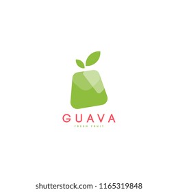 Guava logo vector. Fresh fruit logo. Fresh guava logo. Green guava logo template