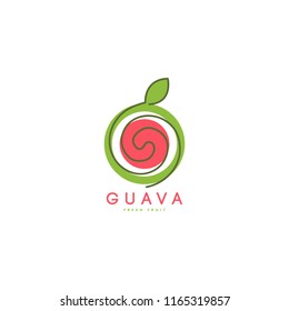 Guava logo vector. Fresh fruit logo. Fresh guava logo. Green guava logo template