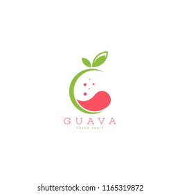 Guava logo vector. Fresh fruit logo. Fresh guava logo. Green guava logo template