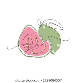 Guava Logo, Vector Garden Farm Guava Juice Fruit, Line Design, Template Illustration