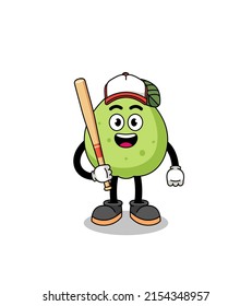 guava mascot cartoon as a baseball player , character design