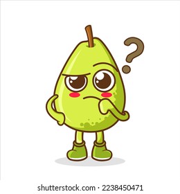 Guava mascot character confused expression with question mark