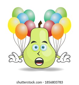 Guava mascot character holding a balloon. vector illustration