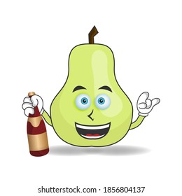 Guava mascot character holding a bottle. vector illustration