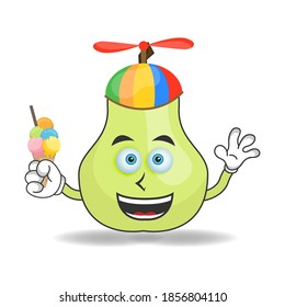 Guava mascot character with ice cream and colorful hat. vector illustration