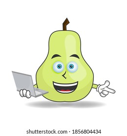 Guava mascot character with laptop in right hand. vector illustration