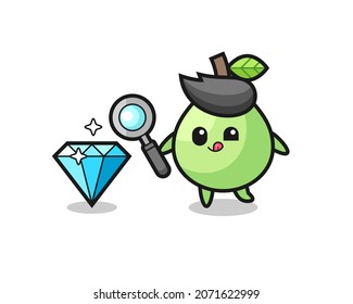 guava mascot is checking the authenticity of a diamond , cute style design for t shirt, sticker, logo element