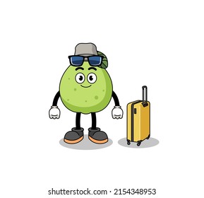 guava mascot doing vacation , character design