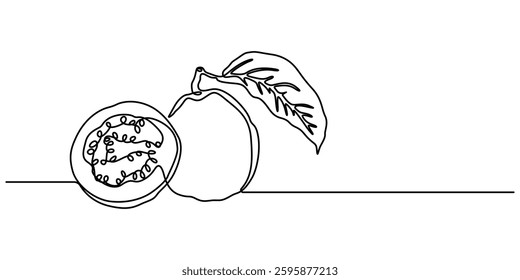 Guava one continuous line design. Fruits symbol design concept. Decorative elements drawn on a white background, guava farang fruit one solid line vector illustration, single minimal line drawing pro.