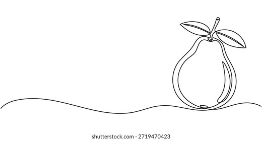 Guava eine durchgehende Linie Design. Design-Konzept für Fruchtsymbole Dekorative Elemente auf weißem Hintergrund gezeichnet, Guava Farang Frucht eine durchgezogene Linie Vektorgrafik, einzelne minimale Linie Zeichnung pro 
