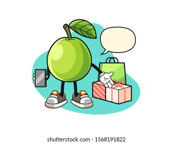 Guava online shopping with speech bubble cartoon. Mascot Character vector.