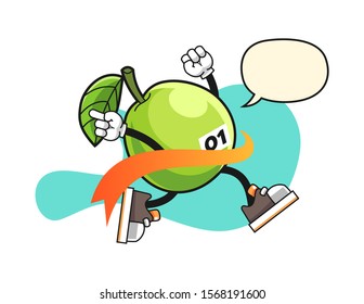 Guava reach the finish line with speech bubble cartoon. Mascot Character vector.