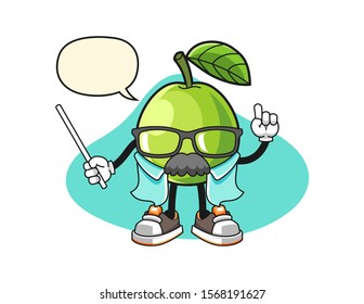 Guava scientist professor with speech bubble cartoon. Mascot Character vector.