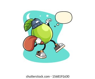 Guava thief with thought bubble cartoon. Mascot Character vector.