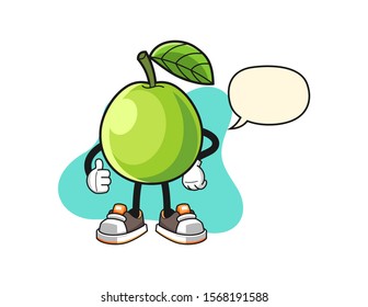 Guava thumbs up with speech bubble cartoon. Mascot Character vector.