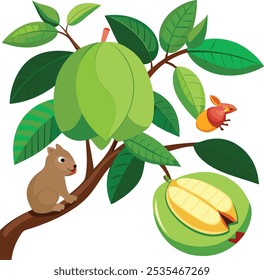 Guava tree squirrel eating vector illustration 2