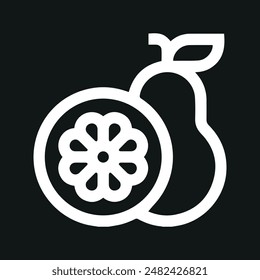 Guava vector icon outline on black background.