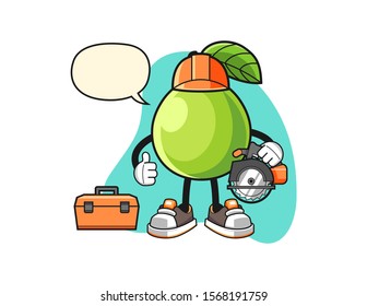 Guava woodworker with speech bubble cartoon. Mascot Character vector.