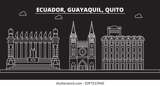 Guayaquil silhouette skyline. Ecuador - Guayaquil vector city, ecuadorian linear architecture, buildings. Guayaquil travel illustration, outline landmarks. Ecuador flat icons, ecuadorian line banner