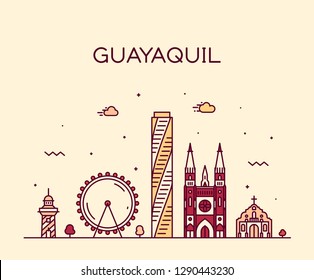 Guayaquil skyline, Ecuador. Trendy vector illustration, linear style